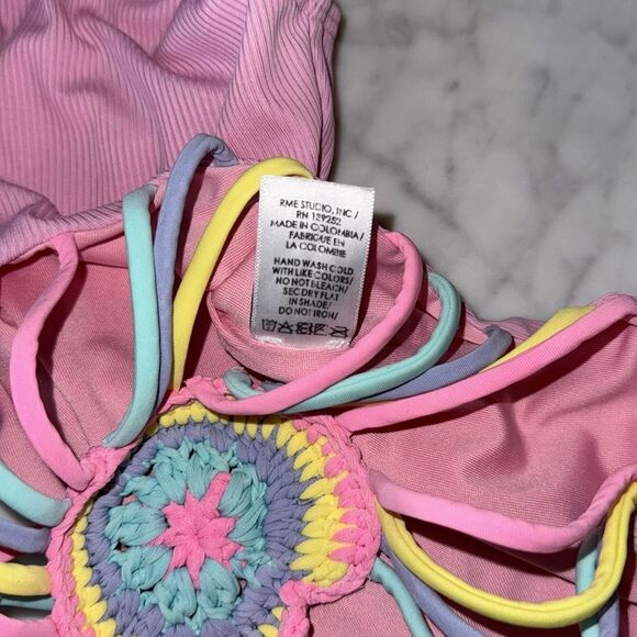 Peixoto Pink Swimsuit with Multicolor Crochet Detail - Picture 6 of 6